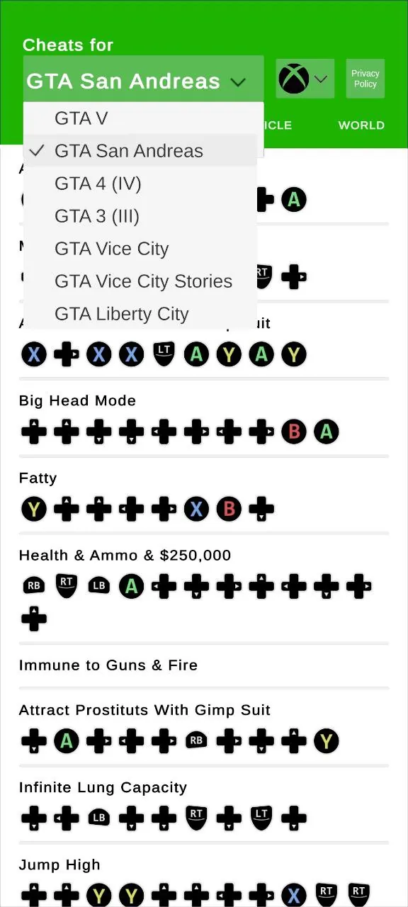 All GTA Cheats: V SA VC screenshot 4