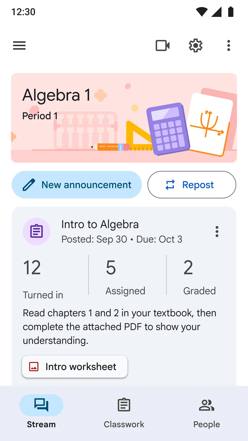 Google Classroom screenshot 2